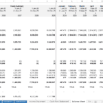 Monthly balance sheet for a data center startup showing assets and liabilities.