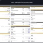 FSRU financial model assumptions highlighting setup data, operating costs, and revenue projections.