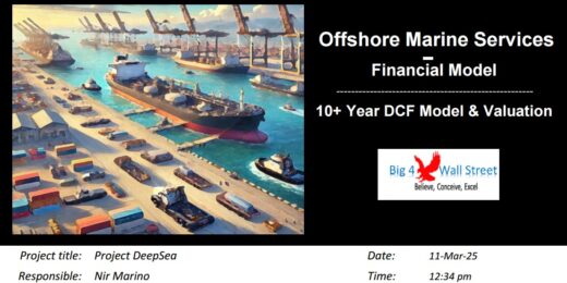 Offshore Marine Services financial model with project title and valuation details.