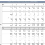 Detailed 20-year income statement for Airbnb showing income and expenses