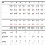 Financial overview table showing assets, liabilities, and equity from years 11 to 20.
