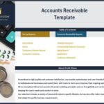 Table of contents for Accounts Receivable Template illustrating key reports and setup instructions.