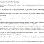Terms of use detailing licensing, redistribution, and warranty for digital products.