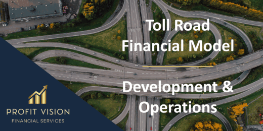 Toll road development financial model showcasing complex road networks
