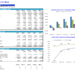 Financial forecast model with P&L, balance sheet, cash flow statements, and trend charts.