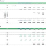 Fixed asset and debt schedules showing capital expenditures and interest expenses.