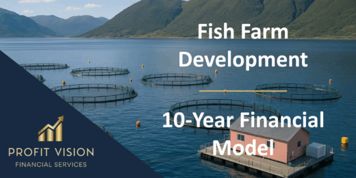 Fish farm development image emphasizing a 10-year financial plan