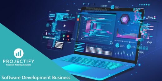 Financial projection model for software development with coding languages and graphs.