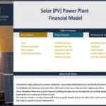 Overview of a solar power plant financial model's table of contents, including key reports and performance metrics.