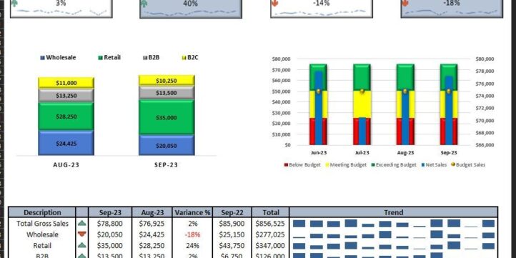 Sales Performance Dashboard for X Company Limited | eFinancialModels Sales dashboard displaying net sales, regional performance, and trend analysis