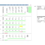 Financial model displaying income statement, balance sheet, and cash flow data with validation checks for accuracy.
