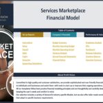 Diagram of financial reports, dashboards, and analysis tools within the Services Marketplace Financial Model.