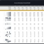 Financial ratio metrics including ROI and liquidity for years 2025-2034 in a marketplace model.