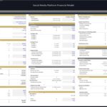Assumptions table detailing revenue, costs, and growth metrics for a social media model.