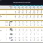 Image displaying financial and operational metrics such as customer subscriptions, KPIs like CRR and LTV, revenue percentages, and ratios for financial analysis.