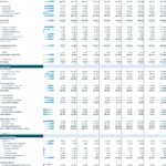 Excel annual forecast section in financial model showing revenue, expenses, and profit projections over 10-year period