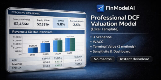 DCF Pro (Excel) – 3 Scenarios, WACC, Terminal Value, Sensitivity & Dashboard