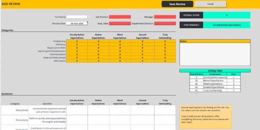 Dynamic Performance Review Excel Template