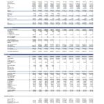 Consolidated financial statements page showing revenue, costs, EBITDA, cash flow, and balance sheet data across multiple years in a dense table layout.