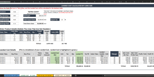Landed Cost Calculation Template