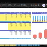 Excel-like dashboard titled Revenue Setup for ABC Company Inc., featuring a large yellow data table and a right-side bar chart of 2026–2030 revenue forecasts.