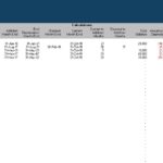 Screenshot of a depreciation calculations spreadsheet/table showing asset references, useful life, total months, monthly depreciation, end depreciation, disposal, current and accumulated figures, and cash impact.