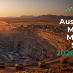 Open-pit mining site at sunset with heavy trucks; cover image for 'Australia Mining Market Study 2026–2031' by eFinancialModels.