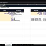 Screenshot 1374 | eFinancialModels Control Panel - Advanced Pro: spreadsheet for scenario inputs including Selected Scenario, project details and year inputs with Revenue, CAPEX, and Utilization factors.