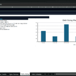Screenshot 1477 | eFinancialModels Debt Sizing: Excel sheet with a waterfall chart titled 'Debt Sizing Waterfall / Constraints' and a metrics table on the left.