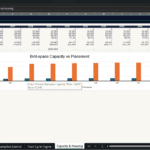 Screenshot 1617 | eFinancialModels Table of capacity and housing metrics by year (2026–2035) with a line of values and a bar chart below titled 'Bird-space Capacity vs Placement'.