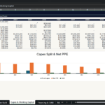 Screenshot 1623 | eFinancialModels Spreadsheet titled 'Capex & Working Capital' showing a table of capital expenditures by category from 2026–2035 and a bar chart titled 'Capex Split & Net PPE' illustrating total capex, net PPE, and NWC.