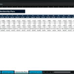 Screenshot 1942 | eFinancialModels Spreadsheet view: Veterinary Clinic Group Pro membership plans with left navigation and a monthly data table from Jan-26 to Sep-27.