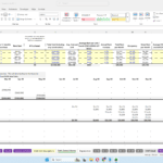 Screenshot of an Excel workbook showing a Park-Owned Homes financial model with monthly detail, including headers like Purchase Date, Rent Start, Total Cost, Average Rent, Occupancy, and a totals row at the bottom.