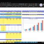 Spreadsheet titled Revenue Assumptions for ABC Company Inc., showing tables with blue/yellow headers and a bar chart on the right.