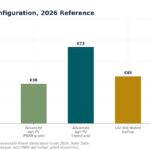 Bar chart showing Italy LCOE by solar PV configuration for 2026; bars labeled with euro values (€47, €65, €38, €73, €45, €55, €42).