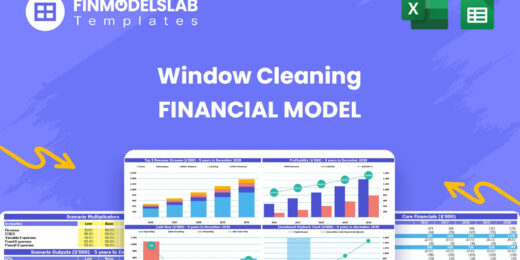 Window Cleaning Financial Model - overview header showing the model purpose and navigation, summarizing key KPIs, runway and performance with a dynamic dashboard to eliminate cash-flow blind spots and aid investor-ready presentations