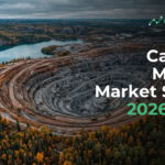 Aerial view of an open-pit mine surrounded by autumn-colored forest, with the title 'Canada Mining Market Study 2026-2031' and the eFinancialModels branding.