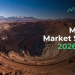 Aerial view of a large open-pit Chilean mine with terraced, winding benches and distant mountains; overlay text reads 'Chile Mining Market Study 2026-2031' with the eFinancialModels logo.