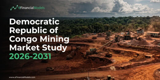 Hero image for a Congo mining market study: large white title text over a mining site and the eFinancialModels logo.