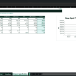 Screenshot 2183 | eFinancialModels Spreadsheet of project-type profiles with parameter values for REDD+, Cookstoves, Soil Carbon, DAC, Blue Carbon, and Active; includes a Base Spot Price by Type chart.
