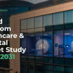 Cover image for a market study: modern glass-front hospital building with the eFinancialModels logo and large white title 'United Kingdom Healthcare & Hospital Market Study 2026-2031'