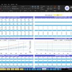 Excel dashboard showing a Financial Statements Summary for ABC Company Inc., with two large tables titled Income Statement and Balance Sheet for 2026–2035 and 2026 respectively, plus plotted line charts at the bottom of the screen.