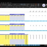 Excel-style financial sheet titled 'COGS & Operational Expenses' for ABC Company, with cost categories, start/end dates, and 2026–2030 revenue percentages. Yellow cost blocks and blue total row are visible.