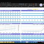 Dashboard-style financials: income statement and balance sheet projections for 2026–2035 in a blue-accented Excel layout.