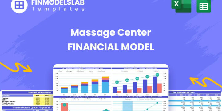 massage-center-financial-model-headimage-financialmodelslab_40051be5-5fb2-4b5a-8de8-a9e8142f41471 | eFinancialModels Massage Center Financial Model - overview header image representing the model’s main sections and purpose, summarizing KPIs, runway/cash and performance at a glance with investor-ready polish to avoid cash-flow blind spots