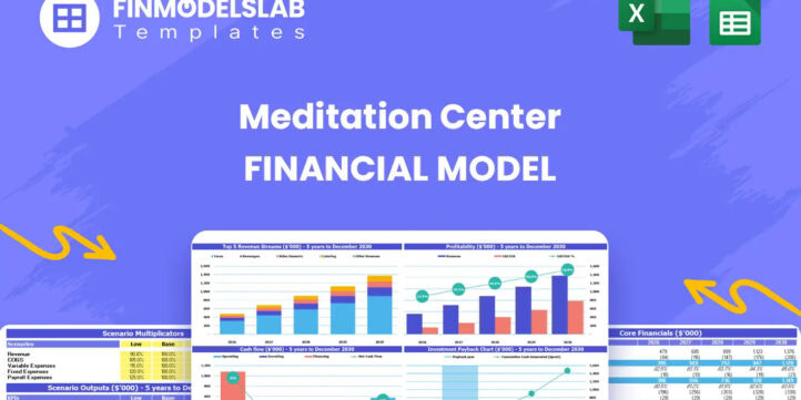 meditation-center-financial-model-headimage-financialmodelslab_5fa25d20-c881-4864-8935-864a04257c0a1 | eFinancialModels Meditation Center Financial Model dashboard summarizing key KPIs, runway and cash position with a dynamic dashboard for performance tracking and investor-ready presentation to avoid cash-flow blind spots