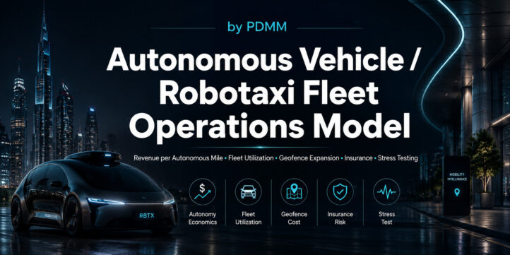 Autonomous Vehicle / Robotaxi Fleet Operations Financial Model – RAM, Safety Driver Phase-Out, Geofence Expansion, Fleet Utilization & Liability Stress Test Autonomous Vehicle / Robotaxi Fleet Operations Financial Model – RAM, Safety Driver Phase-Out, Geofence Expansion, Fleet Utilization & Liability Stress Test