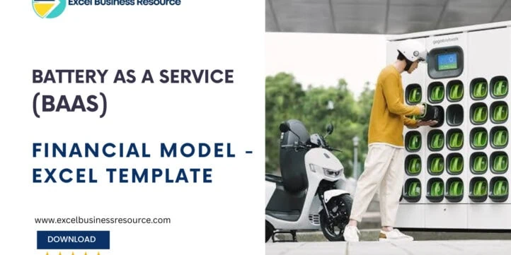 Battery Swapping Battery As A Service Financial Model Excel Template | eFinancialModels Battery as a Service BaaS Financial Model Excel Template product cover banner by Excel Business Resource.
