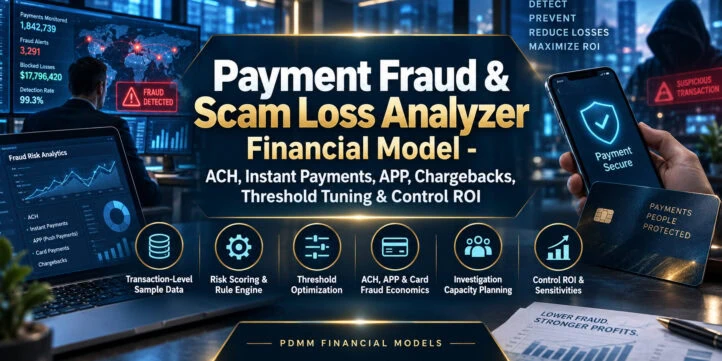Payment Fraud & Scam Loss Analyzer Financial Model – ACH, Instant Payments, APP, Chargebacks, Threshold Tuning & Control ROI Payment Fraud & Scam Loss Analyzer Financial Model – ACH, Instant Payments, APP, Chargebacks, Threshold Tuning & Control ROI