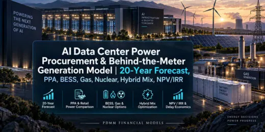 AI Data Center Power Procurement & Behind-the-Meter Generation Model | 20-Year Forecast, PPA, BESS, Gas, Nuclear, Hybrid Mix, NPV/IRR